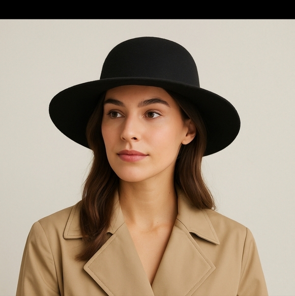 100% Wool Hat Ann Taylor Stylish and versatile Classic Black Felt Wide-Brim - Picture 1 of 7